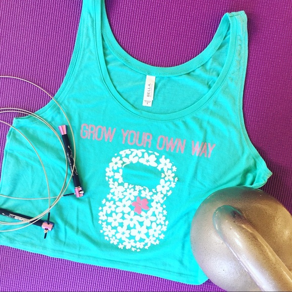 Grow Your Own Way KettleBell Crop Top Aqua Tank - Picture 6 of 8